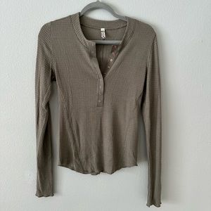 Free People Olive Henley Top